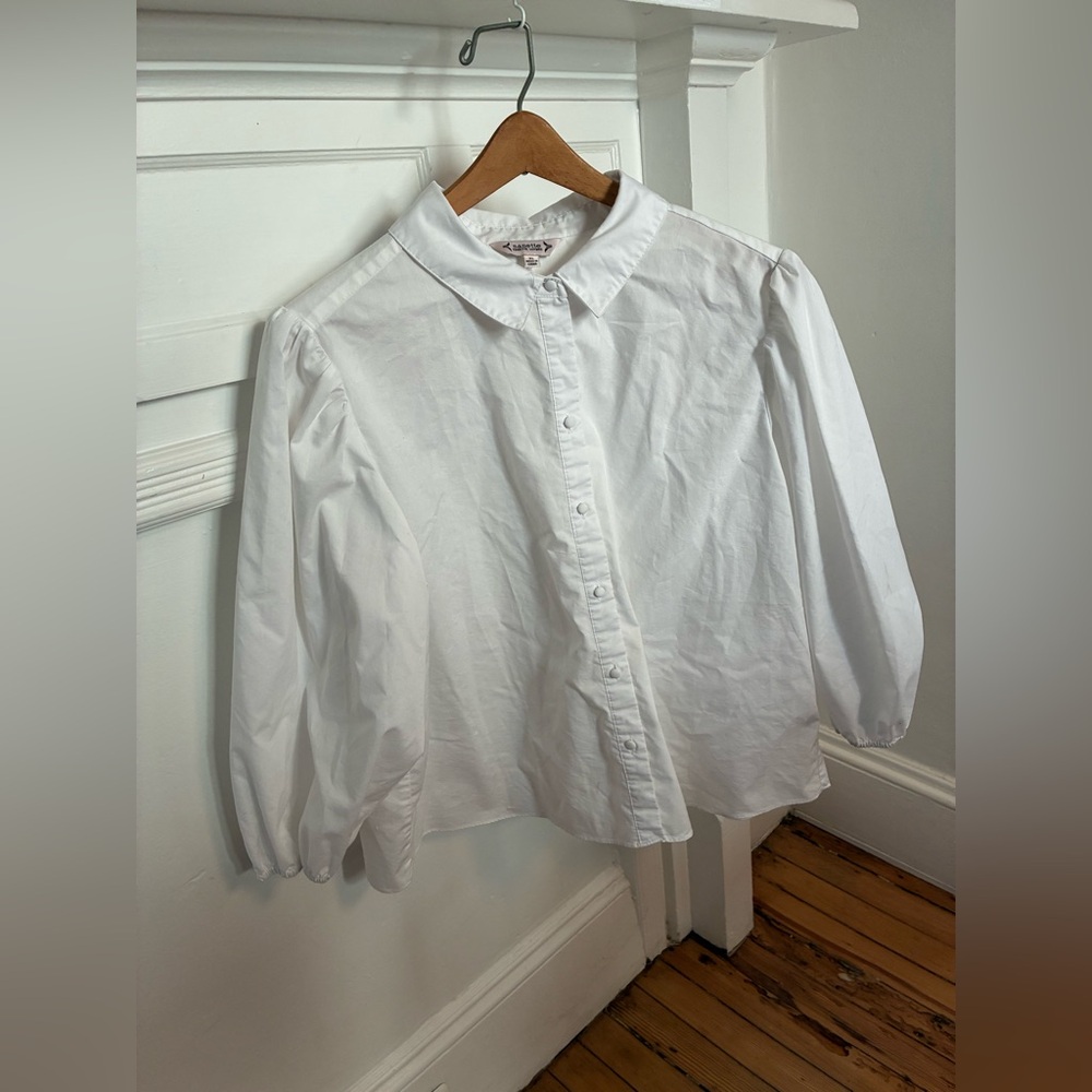 White Nanette Lepore 3/4 Sleeve Puff Blouse